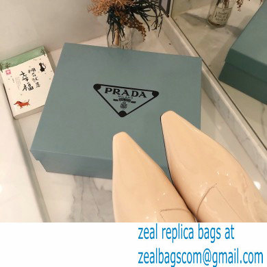 Prada Heel 6cm Glossy Patent Leather Booties Beige 2020