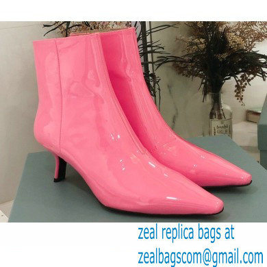 Prada Heel 6cm Glossy Patent Leather Booties Pink 2020