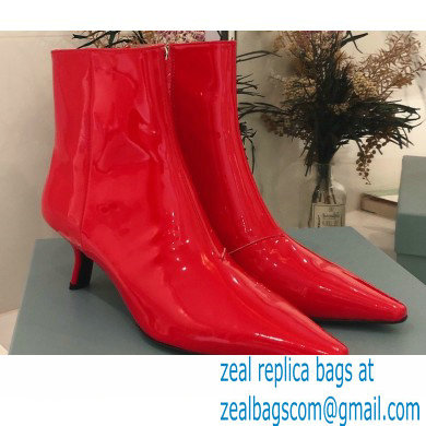 Prada Heel 6cm Glossy Patent Leather Booties Red 2020