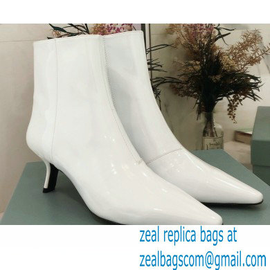 Prada Heel 6cm Glossy Patent Leather Booties White 2020