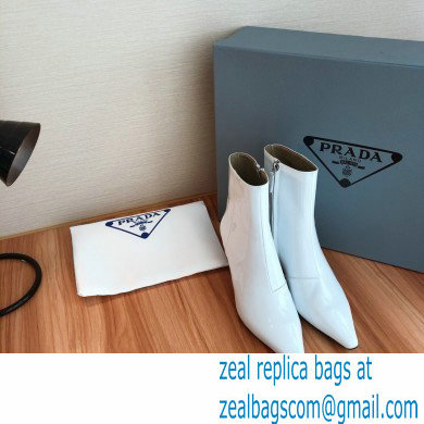 Prada Heel 6cm Glossy Patent Leather Booties White 2020