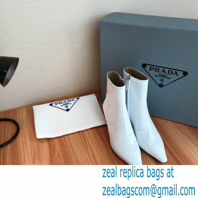 Prada Heel 6cm Glossy Patent Leather Booties White 2020