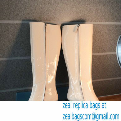Prada Heel 6cm Glossy Patent Leather Boots Beige 2020