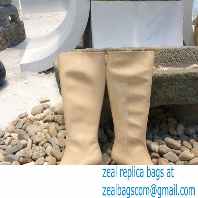Prada Heel 6cm Glossy Patent Leather Boots Beige 2020