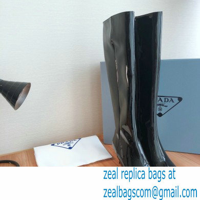 Prada Heel 6cm Glossy Patent Leather Boots Black 2020