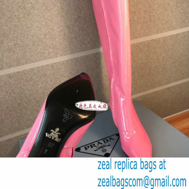 Prada Heel 6cm Glossy Patent Leather Boots Pink 2020 - Click Image to Close