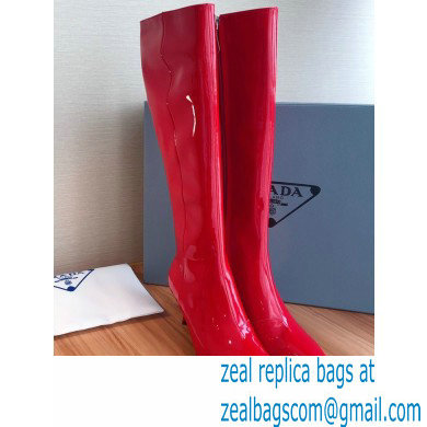 Prada Heel 6cm Glossy Patent Leather Boots Red 2020