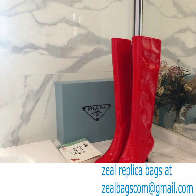 Prada Heel 6cm Glossy Patent Leather Boots Red 2020