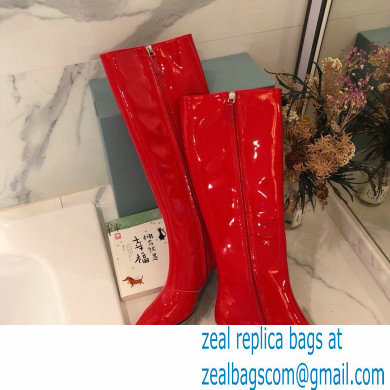 Prada Heel 6cm Glossy Patent Leather Boots Red 2020 - Click Image to Close