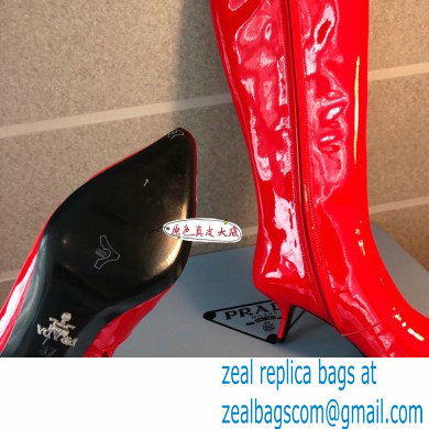 Prada Heel 6cm Glossy Patent Leather Boots Red 2020