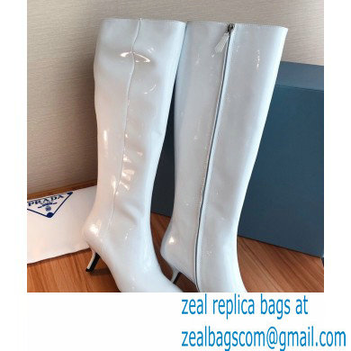 Prada Heel 6cm Glossy Patent Leather Boots White 2020 - Click Image to Close