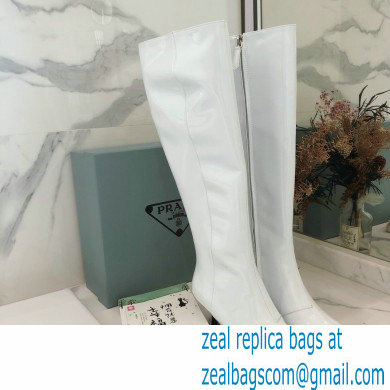 Prada Heel 6cm Glossy Patent Leather Boots White 2020