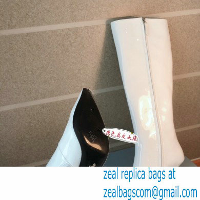 Prada Heel 6cm Glossy Patent Leather Boots White 2020