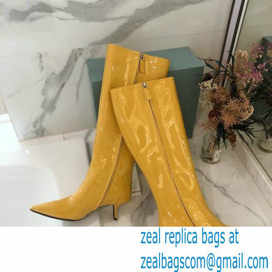 Prada Heel 6cm Glossy Patent Leather Boots Yellow 2020