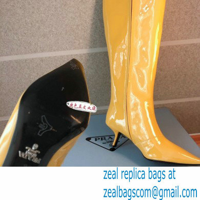 Prada Heel 6cm Glossy Patent Leather Boots Yellow 2020