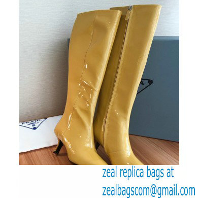 Prada Heel 6cm Glossy Patent Leather Boots Yellow 2020