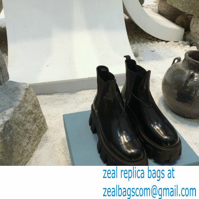 Prada Monolith Brushed Leather Chelsea Booties Black 2020