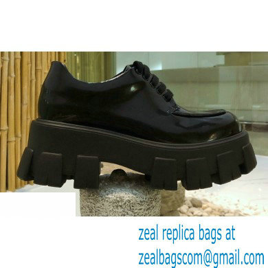 Prada Monolith Brushed Leather Lace-up Shoes Black 2020