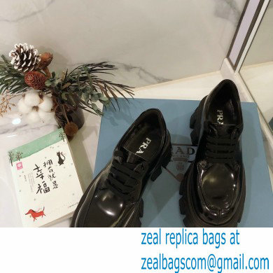Prada Monolith Brushed Leather Lace-up Shoes Black 2020