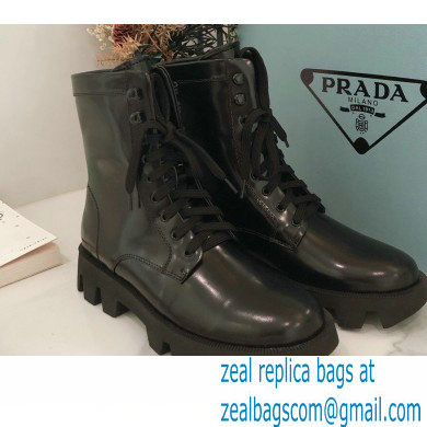 Prada Monolith Brushed Leather Laced Booties Black 2020