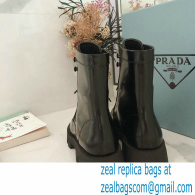 Prada Monolith Brushed Leather Laced Booties Black 2020
