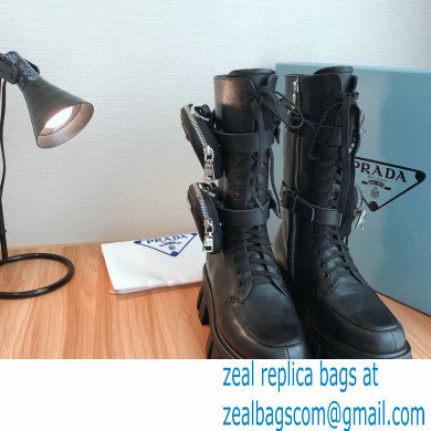 Prada Monolith Brushed Leather Rois Boots Black with Removable Nylon Pouches 2020 - Click Image to Close