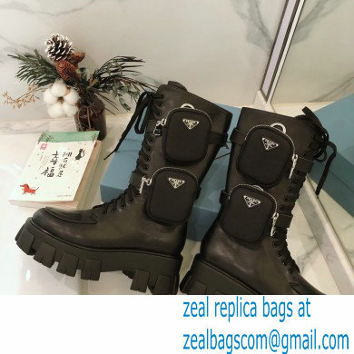 Prada Monolith Brushed Leather Rois Boots Black with Removable Nylon Pouches 2020