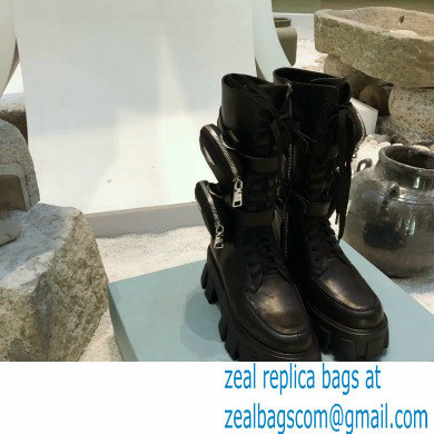 Prada Monolith Brushed Leather Rois Boots Black with Removable Nylon Pouches 2020