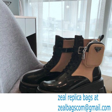 Prada Monolith Brushed Rois Combat Boots Black/Beige with Removable Nylon Pouches 2020