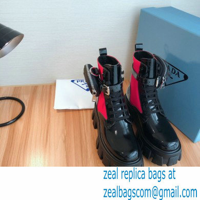 Prada Monolith Brushed Rois Combat Boots Black/Fuchsia with Removable Nylon Pouches 2020