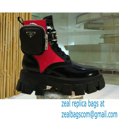 Prada Monolith Brushed Rois Combat Boots Black/Fuchsia with Removable Nylon Pouches 2020
