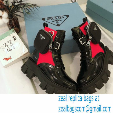 Prada Monolith Brushed Rois Combat Boots Black/Fuchsia with Removable Nylon Pouches 2020
