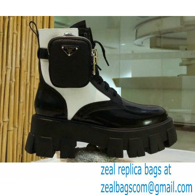 Prada Monolith Brushed Rois Combat Boots Black/White with Removable Nylon Pouches 2020