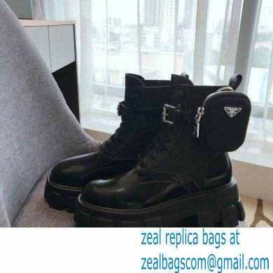 Prada Monolith Brushed Rois Combat Boots Black with Removable Nylon Pouches 2020