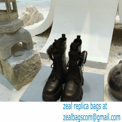 Prada Monolith Calfskin Leather Combat Boots Black with Removable Nylon Pouches 2020