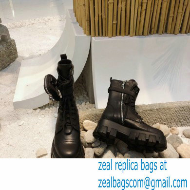 Prada Monolith Calfskin Leather Combat Boots Black with Removable Nylon Pouches 2020