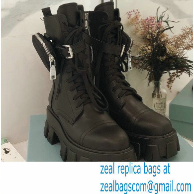 Prada Monolith Calfskin Leather Combat Boots Black with Removable Nylon Pouches 2020