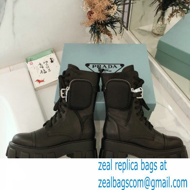 Prada Monolith Calfskin Leather Combat Boots Black with Removable Nylon Pouches 2020