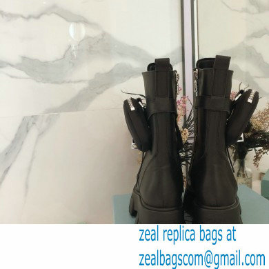 Prada Monolith Calfskin Leather Combat Boots Black with Removable Nylon Pouches 2020