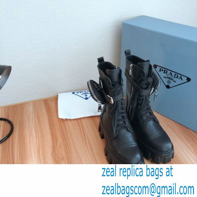 Prada Monolith Calfskin Leather Combat Boots Black with Removable Nylon Pouches 2020