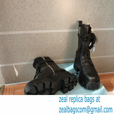 Prada Monolith Calfskin Leather Combat Boots Black with Removable Nylon Pouches 2020