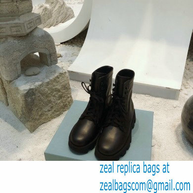 Prada Monolith Calfskin Leather Laced Booties Black 2020