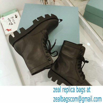 Prada Monolith Calfskin Leather Laced Booties Black 2020