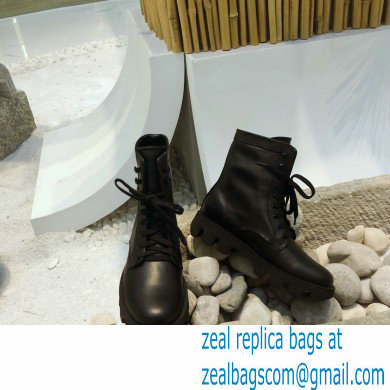 Prada Monolith Calfskin Leather Laced Booties Black 2020
