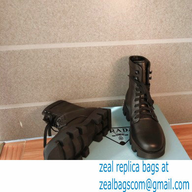 Prada Monolith Calfskin Leather Laced Booties Black 2020