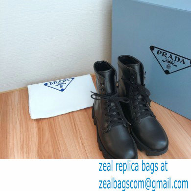 Prada Monolith Calfskin Leather Laced Booties Black 2020