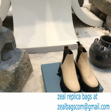 Prada Monolith Patent Leather Chelsea Booties Beige 2020