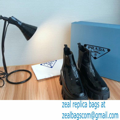 Prada Monolith Patent Leather Chelsea Booties Black 2020