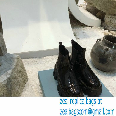 Prada Monolith Patent Leather Chelsea Booties Black 2020