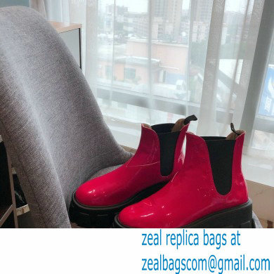 Prada Monolith Patent Leather Chelsea Booties Red 2020